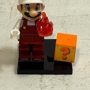 Fire Mario Custom Minifigure with Fireball and Question Block. Lego compatible.